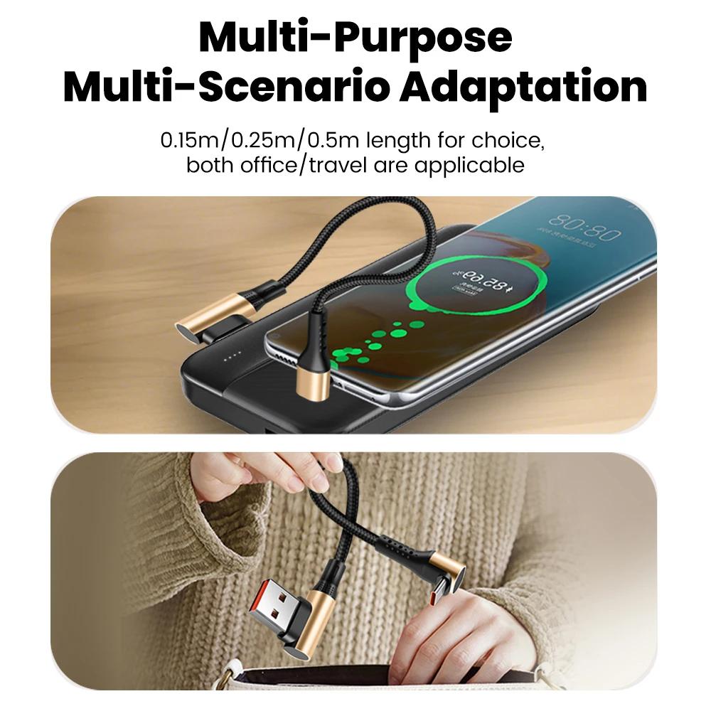 66W 90 Degree Elbow Short USB‑A to Type‑C Fast Charging Cable 0.15m 0.25m 0.5m High‑Speed Data Wire For iPhone Xiaomi 17 Phones