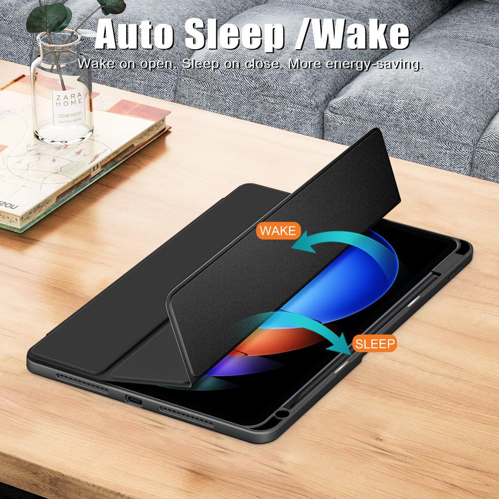 For Xiaomi Pad 6S Pro 12.4 Case Tri-fold Stand PU Leather Tablet Cover with Pen Slot