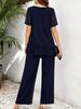 2026 Sommer Mode Chiffon Patchwork Oberteil & Weitbeinige Hose Zweiteiliges Set für Damen