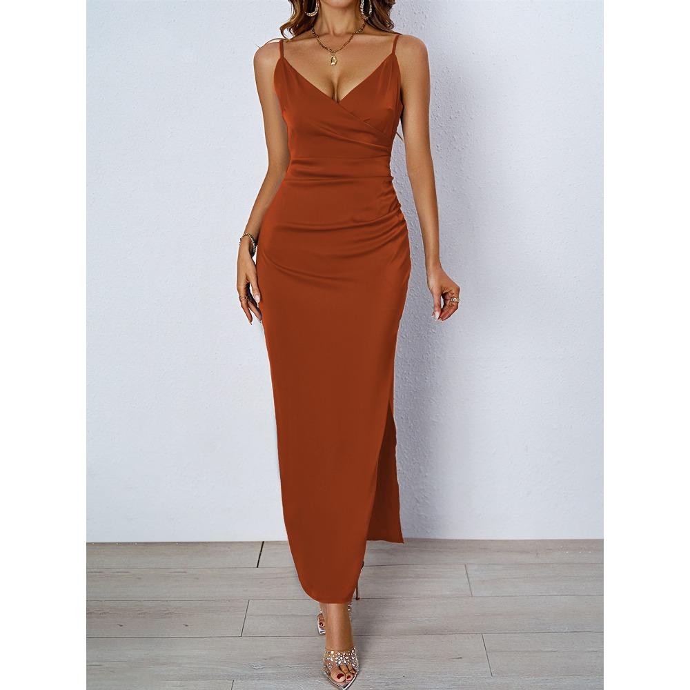 Fashionable Suspender Backless Sexy Slit Dress