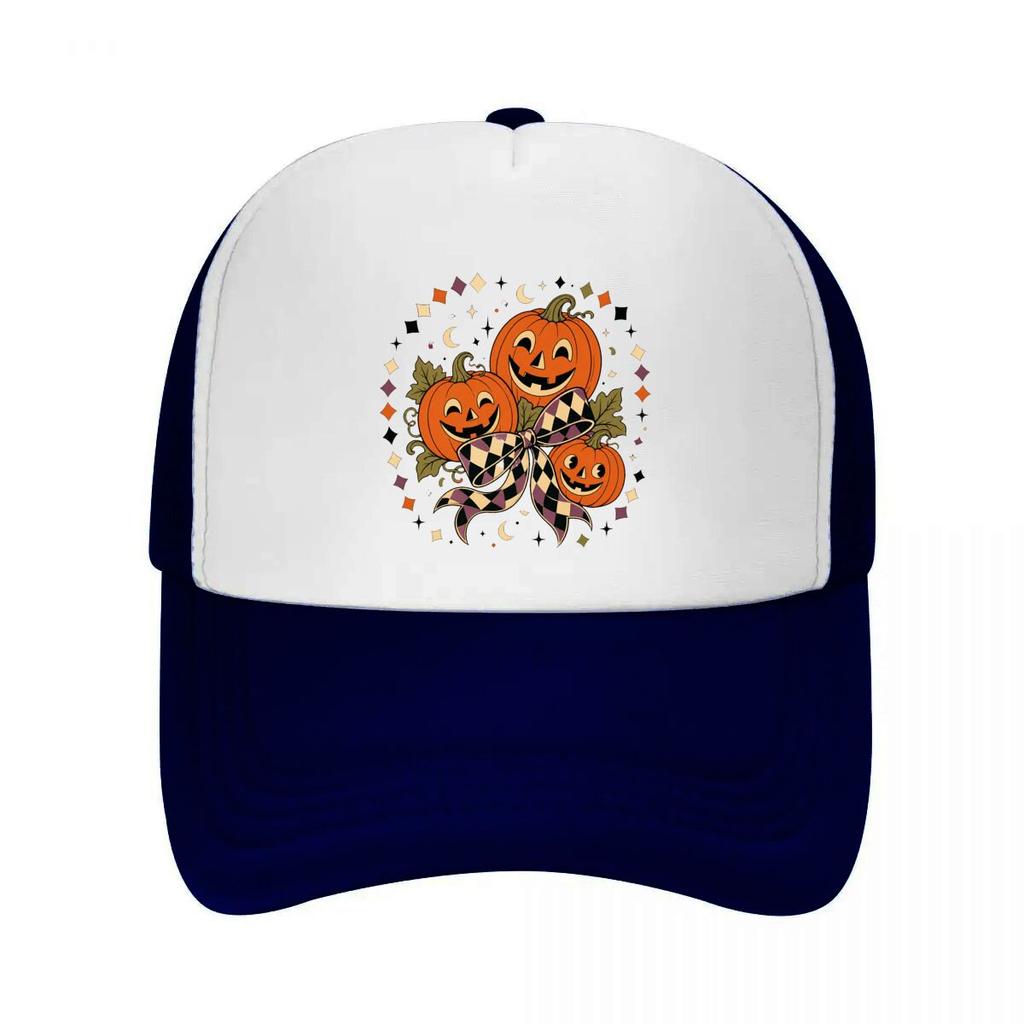 Retro Halloween Pumpkins With Harleq Mesh Baseball Cap Casual Hat Outdoor  For Womens Unisex FeUnisex