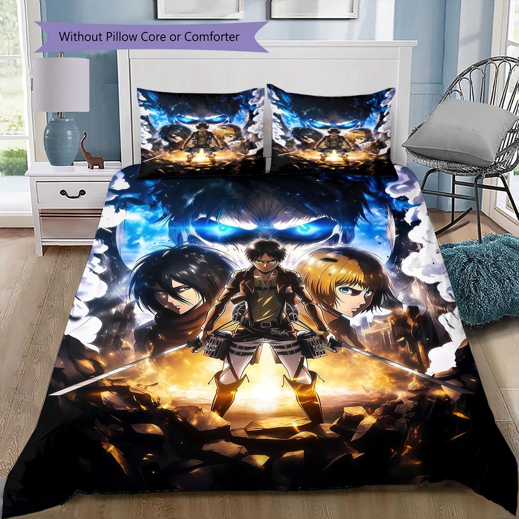 Set Biancheria da Letto Attack on Titan Corpo di Ricerca 2, 1 Copripiumino & 2 Federe, Confortevole per la Casa, Ottimo Regalo per i Fan