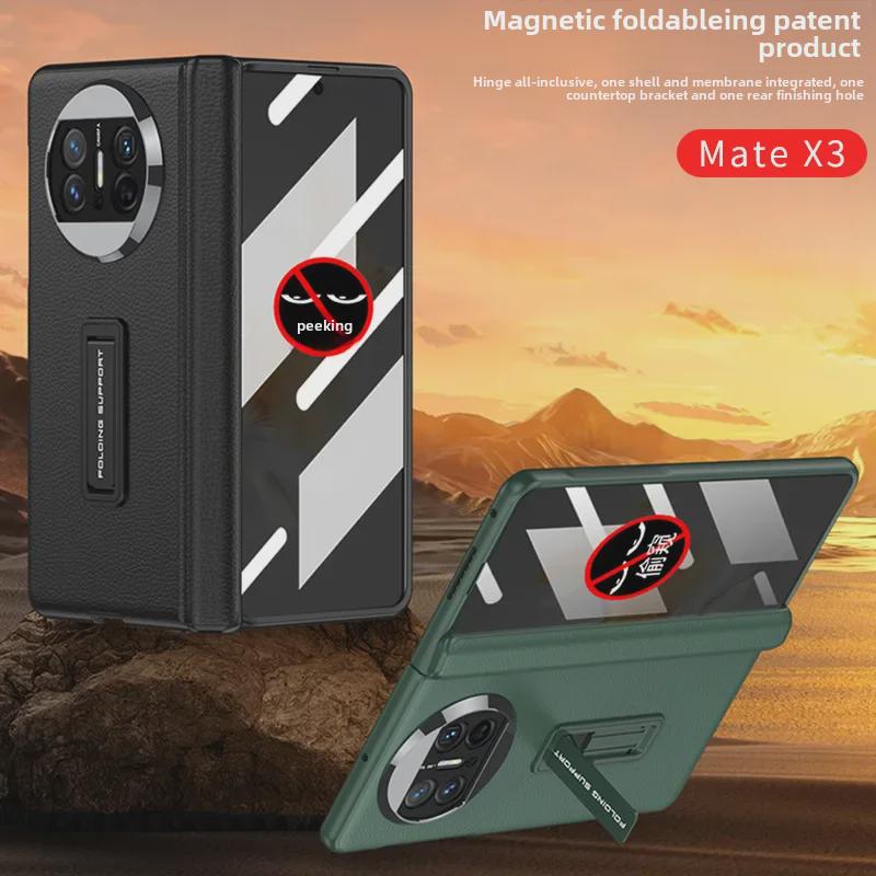 Kožené pouzdro na telefon s plným krytím a skládacím displejem Huawei Mate X3 - Ochrana proti sledování a pádu
