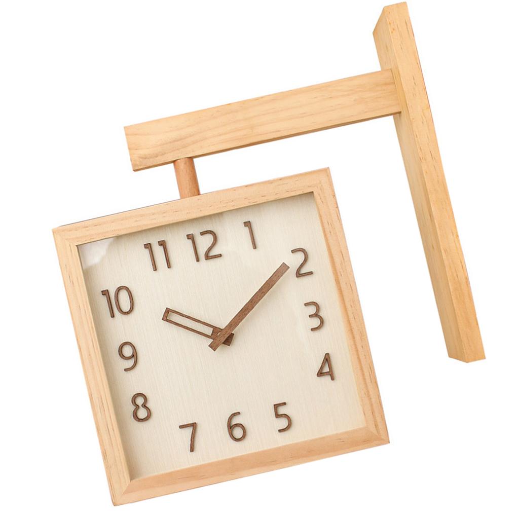 Wall Clock Simple Silent   Double Sided Clock Wooden Decorative Corner Clock for Living Room Household