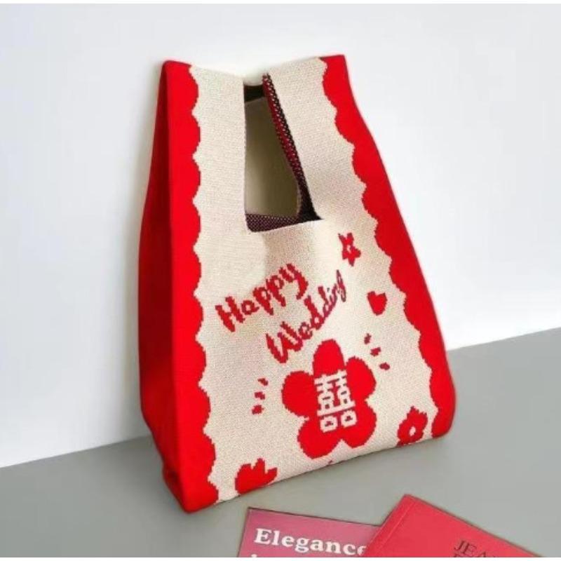 Knitted bag, gift bag, souvenir gift, woven bag, gift bag, fashion wrist bag, handbag, women's bucket bag.