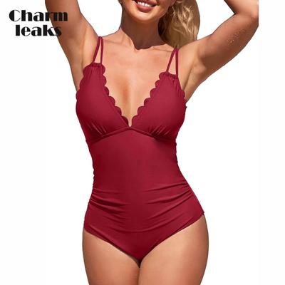 Costume da bagno intero smerlato da donna costume da bagno con controllo della pancia increspato costume da bagno monokini ritagliato