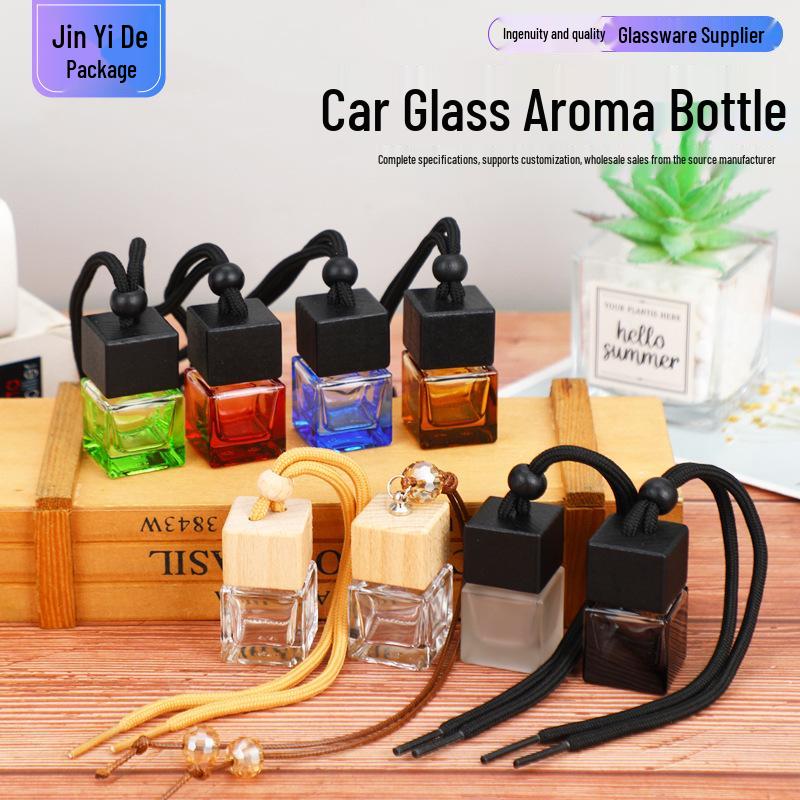 Square Car Aromatherapy Pendant - Mini Glass Essential Oil Diffuser & Decorative Fragrance Bottle