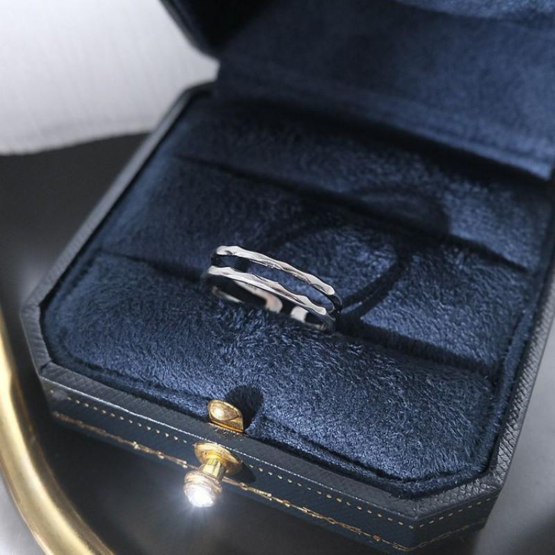 Adjustable Open Ring Women Men Double Layer Wavy Texture Minimalist Plated Geometric Band Vintage Chic Jewelry