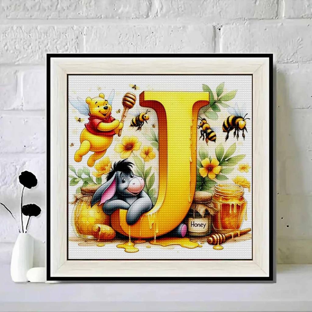 DIY Diamond Painting Round Diamond The Letters "J" In Vini and Eeyore Full Diamond Mosaic Home Decoration Painting Cross Stitch Kit