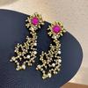 Fashion Classic Pink Color Crystal Enmale Earrings For Women Girls Exquisite Design Pendant Flower Ear Rings Jewelry Accessories