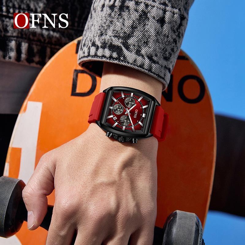 Herren Square Chronograph Armbanduhren Silikon-/Netzarmband, Luxuriöse Stilvolle Analoge Uhr für Arbeit & Streetwear