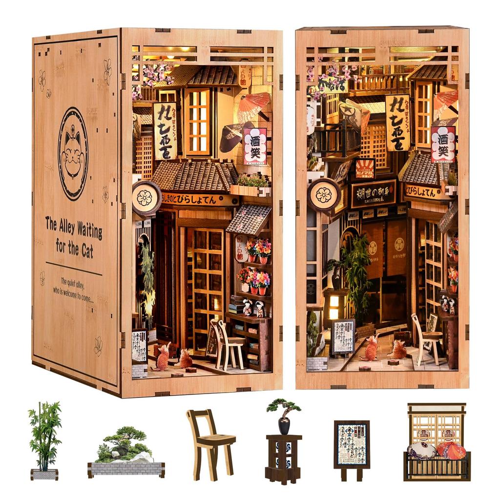 Wooden DIY Dollhouse Miniature 3D Bookstand Holiday Gift Architectural Scenario (Nekomachi no Kokogo)