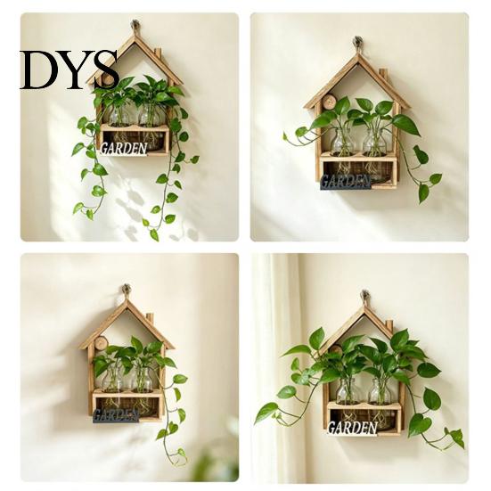 Hanging Glass Vase Wooden Wall Propagation Planter, Mounted Planter with Clear Tubes for Hydroponic Plant Holder Plants, Display Shelf Living