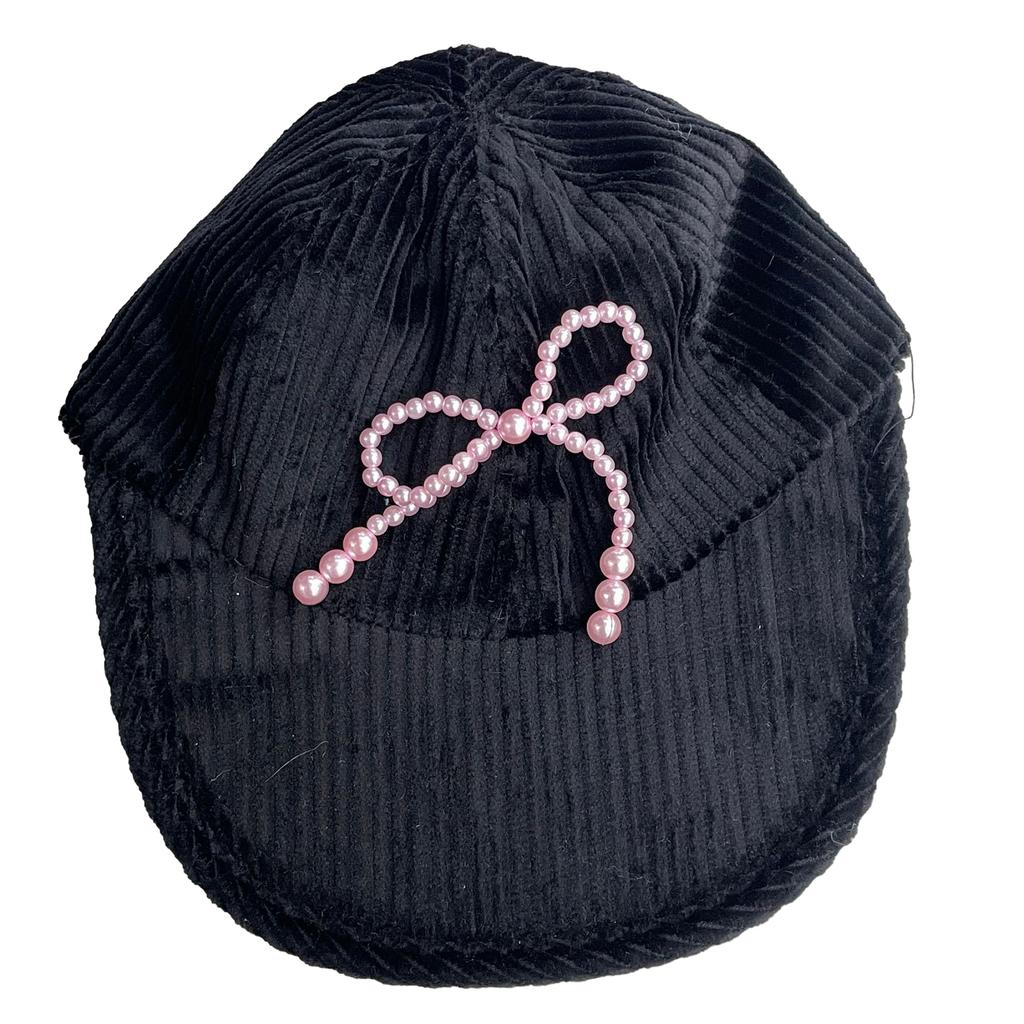 Pearl Bowknot Baseball Cap for Teens Girl Autumn Winter Corduroy Baseball Hat Fashionable Sun Hats for Women Casual Cap