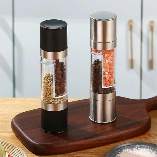 Dual Spice Grinder 2-in-1 Stainless Steel Manual Pepper And Salt Mill with Ceramic Core Adjustable Coarseness Seasoning Tool for Kitchen Travel Use