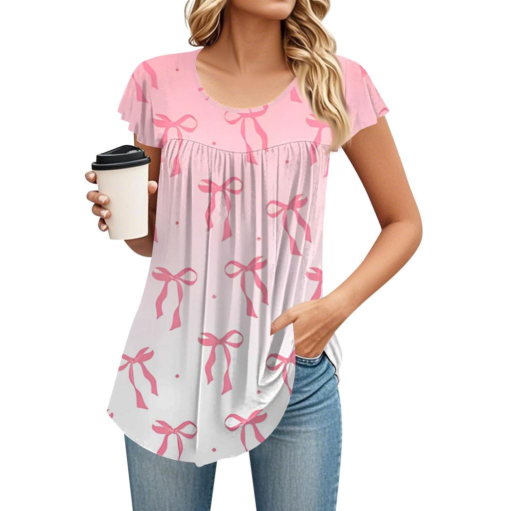 Women's Round Neck Short Sleeve Mid Length T-Shirt Loose Casual Short Sleeve T-Shirt Top