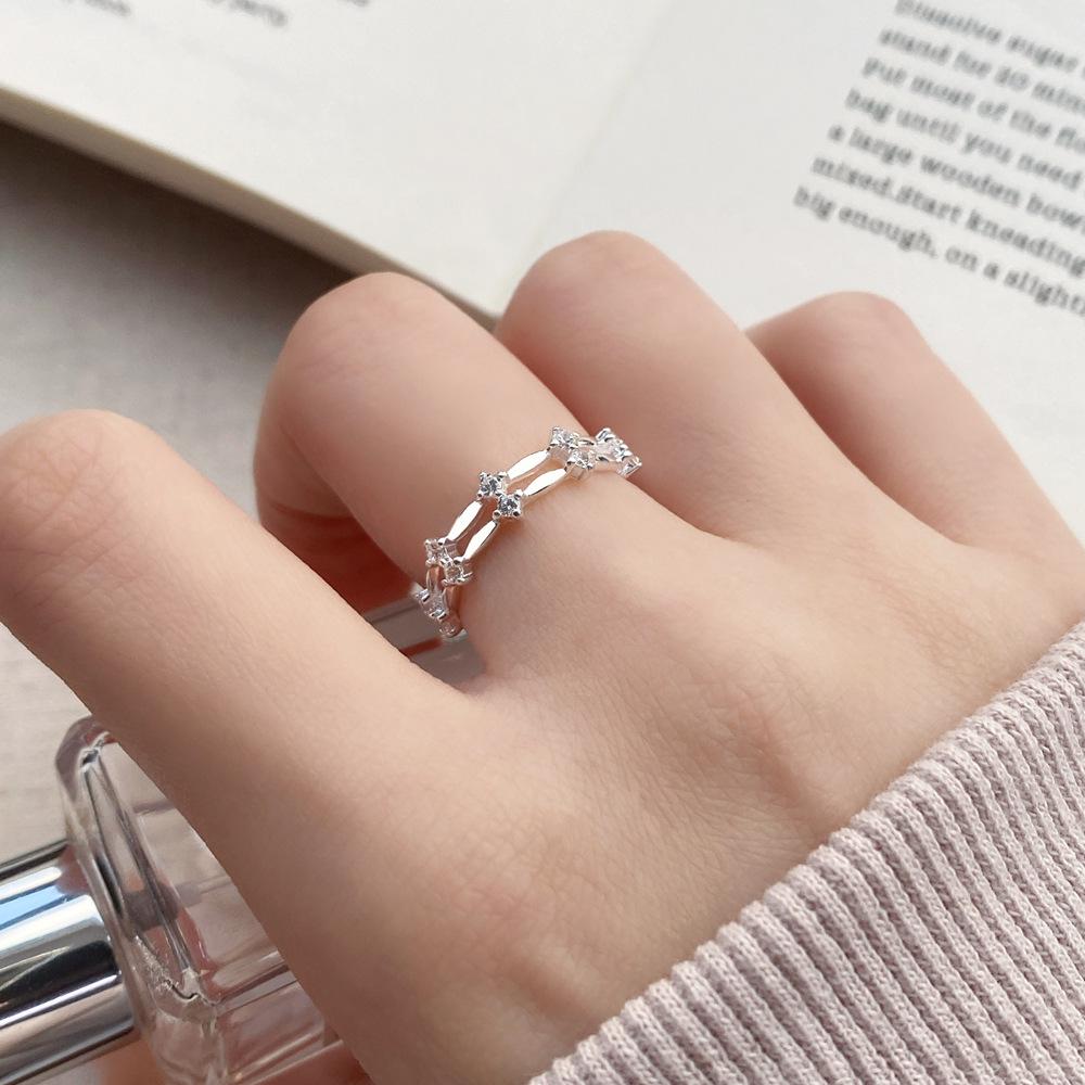 S999 Sterling Silber Zirkon Doppel-Schicht-Ring - Elegant, Vielseitig & Verstellbares Offenes Finger Design für Damen mit Hochwertigem Glanz.