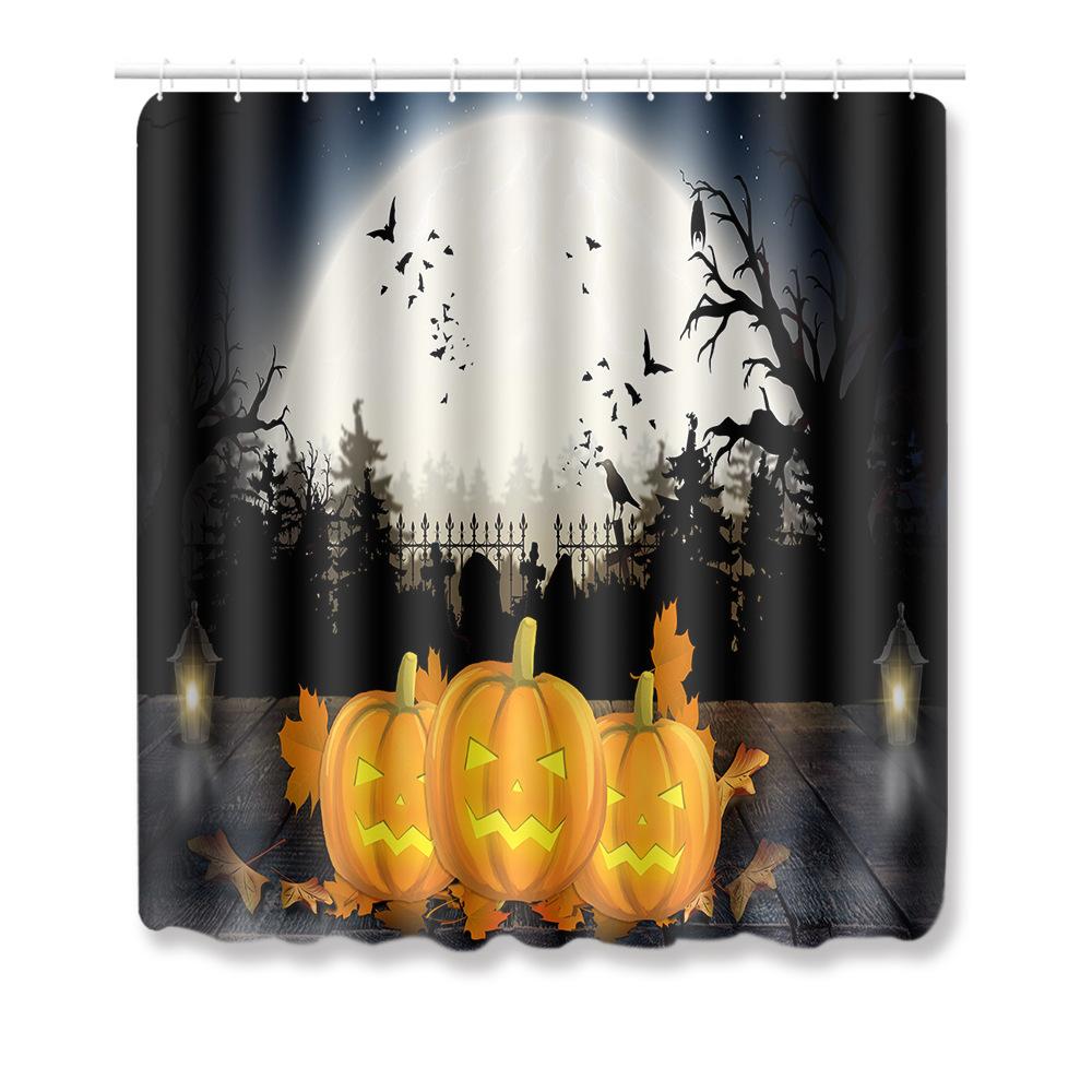 Halloween Shower Curtain Floor Mat Combination Four-Piece Set Bathroom Toilet Carpet Shower Room Foot Mat