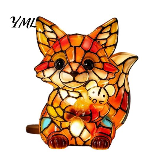 Pastoral Style Study Table Lamp Vintage Stained Glass Desk Lamp, Cute Animal Night Light, Decorative Bedroom Bedside Decor Ornament Reading