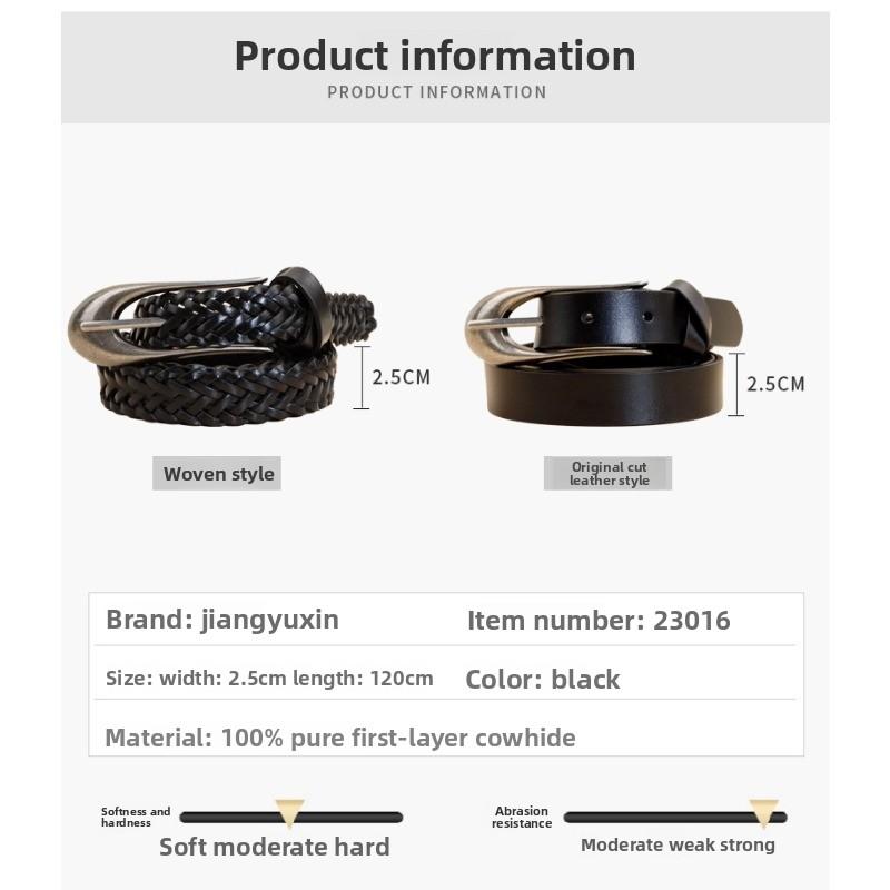 Mei Mary Handmade Braided Leather Belt, Top Grain Cowhide Women's Belt, Full Grain Genuine Leather Belt