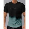 Summer Round Neck 3D Gradient Letters Print Top Fashionable Casual Short Sleeved Men's T-shirts