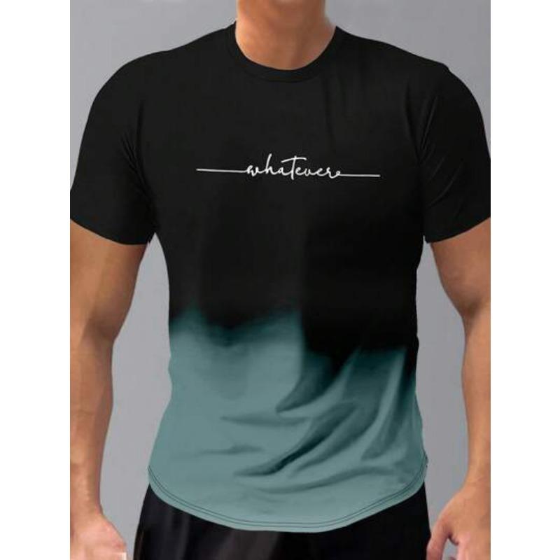 Summer Round Neck 3D Gradient Letters Print Top Fashionable Casual Short Sleeved Men's T-shirts