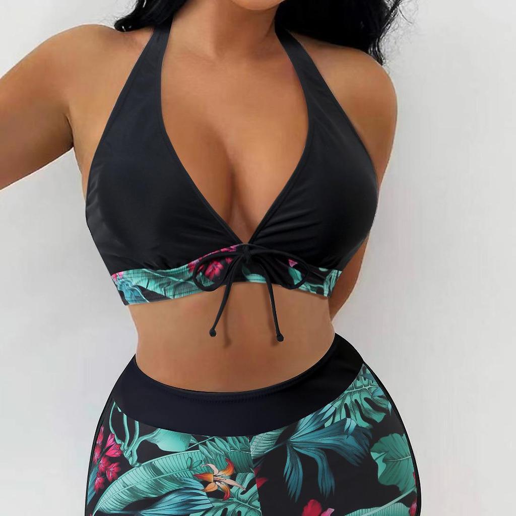 European & American Print Backless Bikini Swimsuit