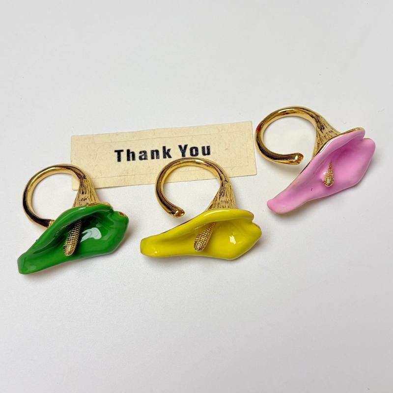 Calla Flower Ring Elegant Enamel Adjustable Metal Open Geometric Style for Women Dating Wedding Guest Wear