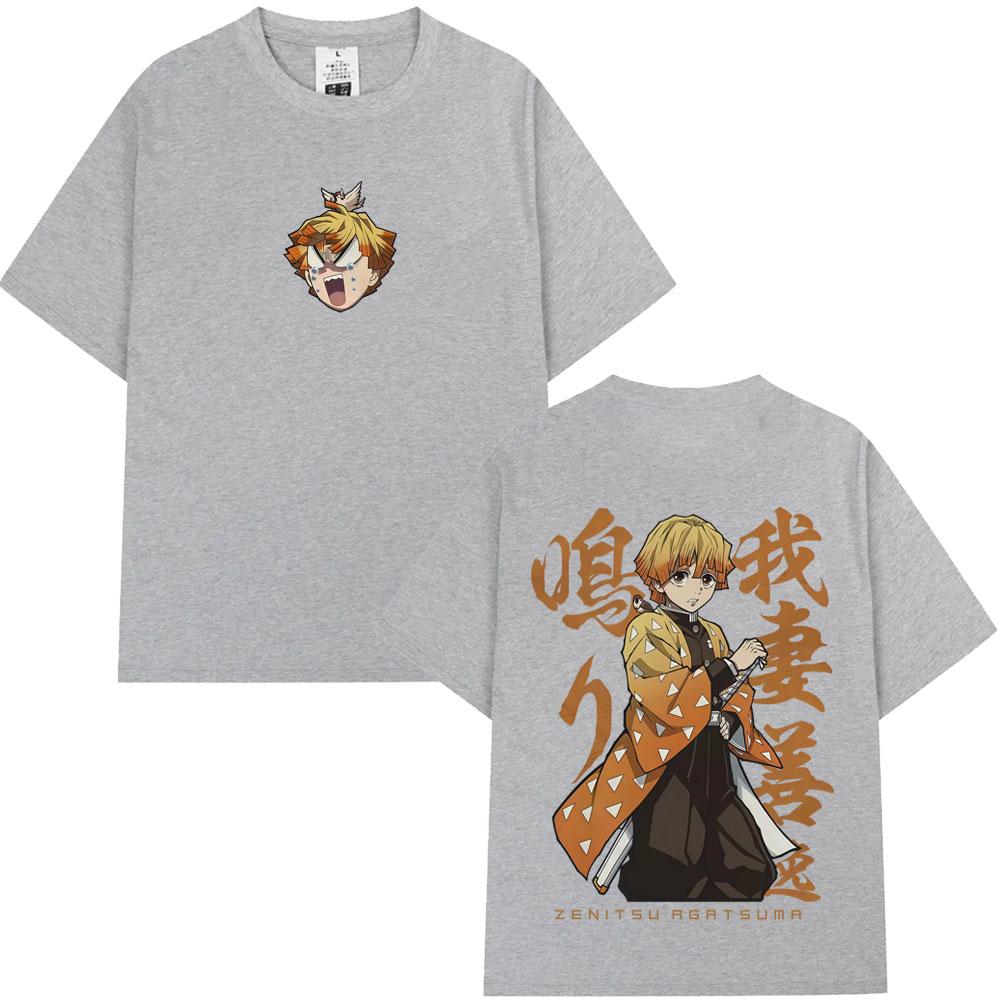 Anime Demon Slayer Agatsuma Zenitsu Graphic T Shirt Men Women Clothing Fashion Oversized Short Sleeve Tshirt Cartoon Streetwear