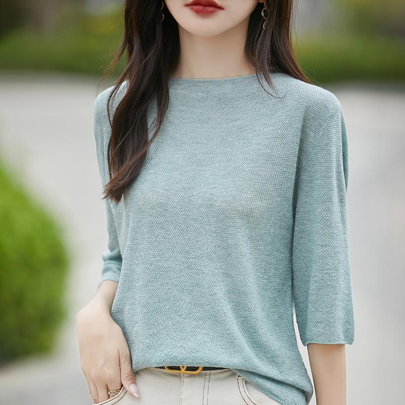 

Женский шерстяной свитер Qinghe кашемир 50% шелк 50% шерсть осенне-зимний шерстяной пуловер мягкий и теплый M зелёный