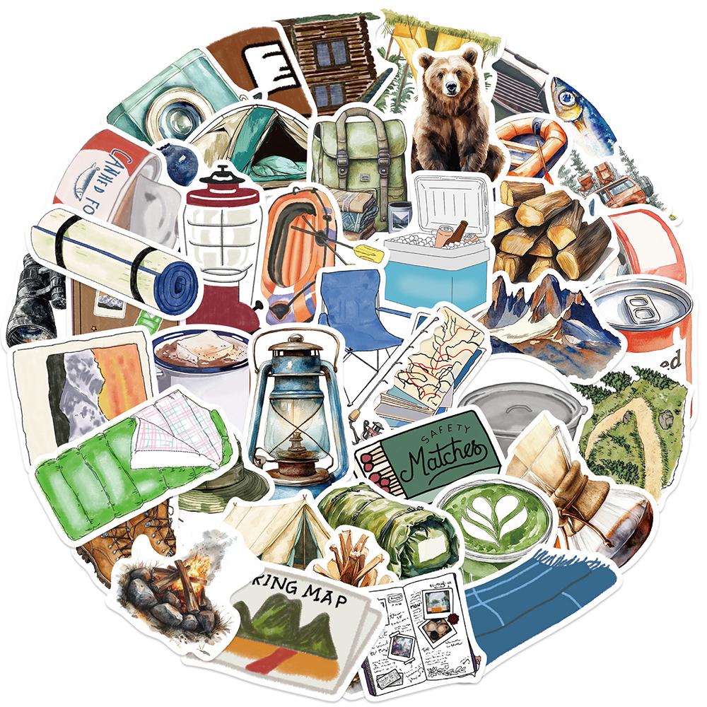 10/30/50/100pcs Vintage Travel Cartoon Stickers Watercolor Aesthetic Decals DIY Guitar Luggage Scrapbook Outdoor Scenery Sticker