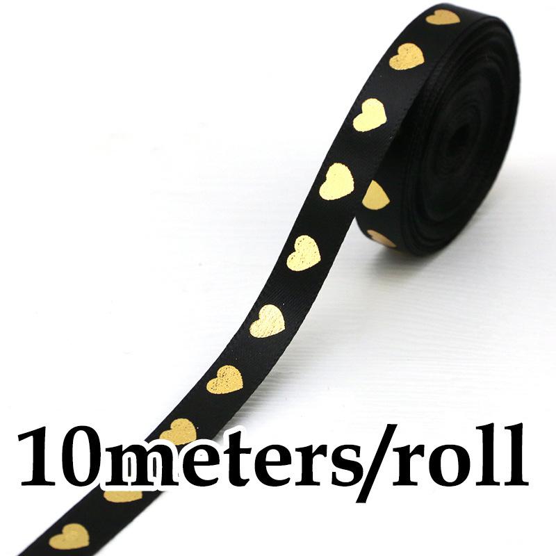 10 Meters/roll 1Cm Hot Stamping Peach Heart Ribbon Love Ribbons Valentine's Day Packaging Handmade Gift Packaging Decoration New