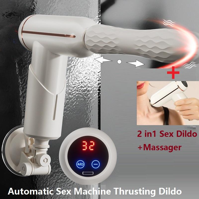 Inteligentní automatická penicová erotická hračka 2 v 1 Elektrický stroj na sex pro ženy 32 Frekvence nahoru a dolů Přítlačný vibrátor Dildo + Masážní přístroj pro relaxaci svalů
