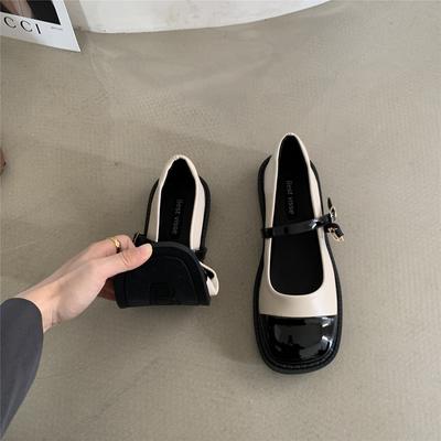 Color Matching Mary Jane Single Shoes Women'S Shoes Spring French Light Mouth Soft Flat British Style Small Leather Shoes