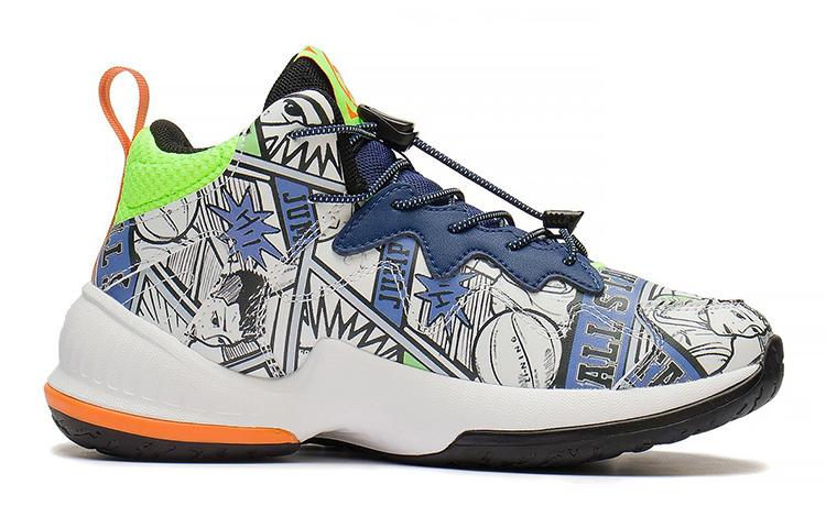 Li Ning YOUNG Slip Resistant Cushioning Abrasion Resistant Mid top Basketball Shoes White Blue Teenagers YKBS088-5