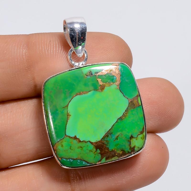 

Attractive A One Qualite 100% Natural Green Copper Turquoise Cushion Shape Ethnic Handmade Jewelry 925 Steling Silver Pendant 1.3 WSJ-5054 1.3
