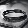 Minimalist Leather Cord Bracelet Men Stainless Steel Geometric Bangle Couple Jewelry Gift