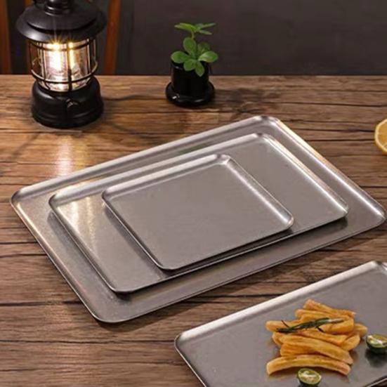 Rechteckige Edelstahl-Schale Retro Rustikale BBQ-Platte für Braten Industrieller Stil Hot Pot Gericht für Zuhause Camping Küche