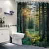 1pc Tranquil Forest Shower Curtain with Sunlight Through Pine Trees Design - Durable Polyester, Misty Horizon & Lush Green Fol