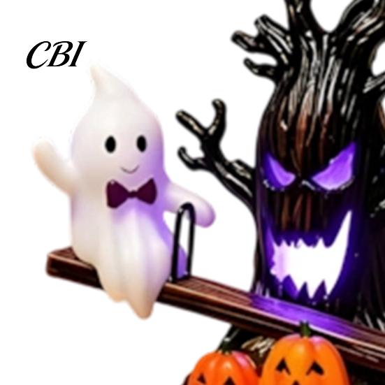 Unique Halloween Gift for Kids Resin Night Light, Ghost Pumpkin Tree Figurine, Plug-in LED Light Wall Lamp, Spooky Decorative Lighting Bedroom
