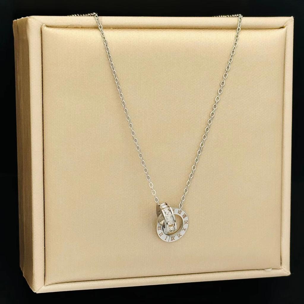 Personality Roman Numeral Double Ring Cross Zircon Bracelet for Women Korea Fashion Gold Color Stainless Steel Bangle Jewelry