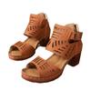 Summer Cut-out Heeled Sandals Women's 2025 New Thick-heeled Plus-size Buckle Roman Sandals
