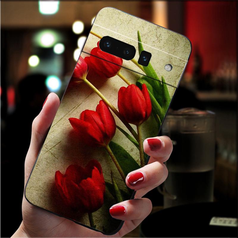 

Phone Case For Google Pixel 10 9 Pro XL 9A 8 7 6 Pro Pixel 8A 7A 6A Pixel 8 7 6 5 Tulips flower Red pink purple Google Pixel 8 Pro