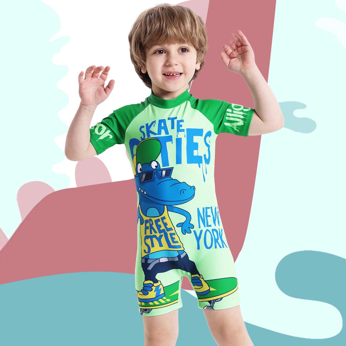 

Мальчиковый слитный купальник с коротким рукавом и принтом крокодила 2025 5 Year зелёный