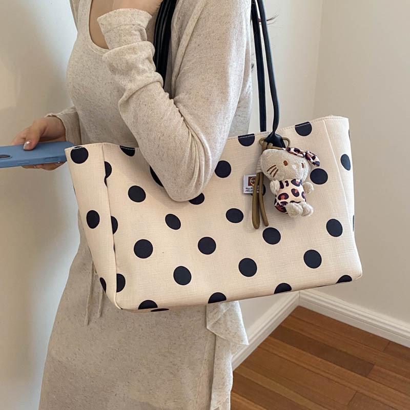 Women S Large Capacity Korean Style Polka Dot Tote Bag For Commute Student
