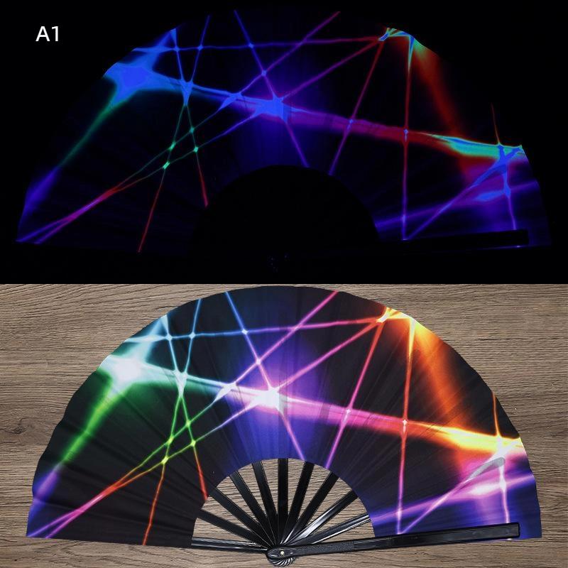 

1Pc UV Ink Printing Fluorescent Effect Cloth Fan Kung Fu Fan Bamboo Bone Folding Loud Fan