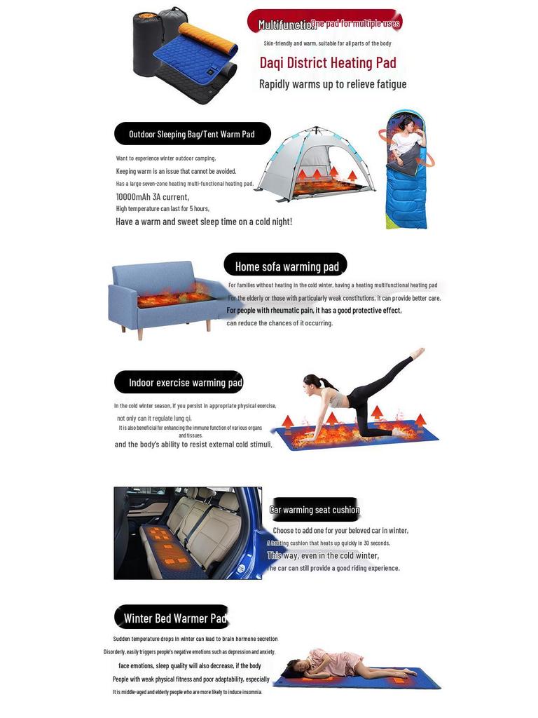 Tragbarer intelligenter beheizbarer Schlafsack: 7-teiliges Warmes Winterpolster für Beine und Füße, Ideal für Outdoor-Camping.