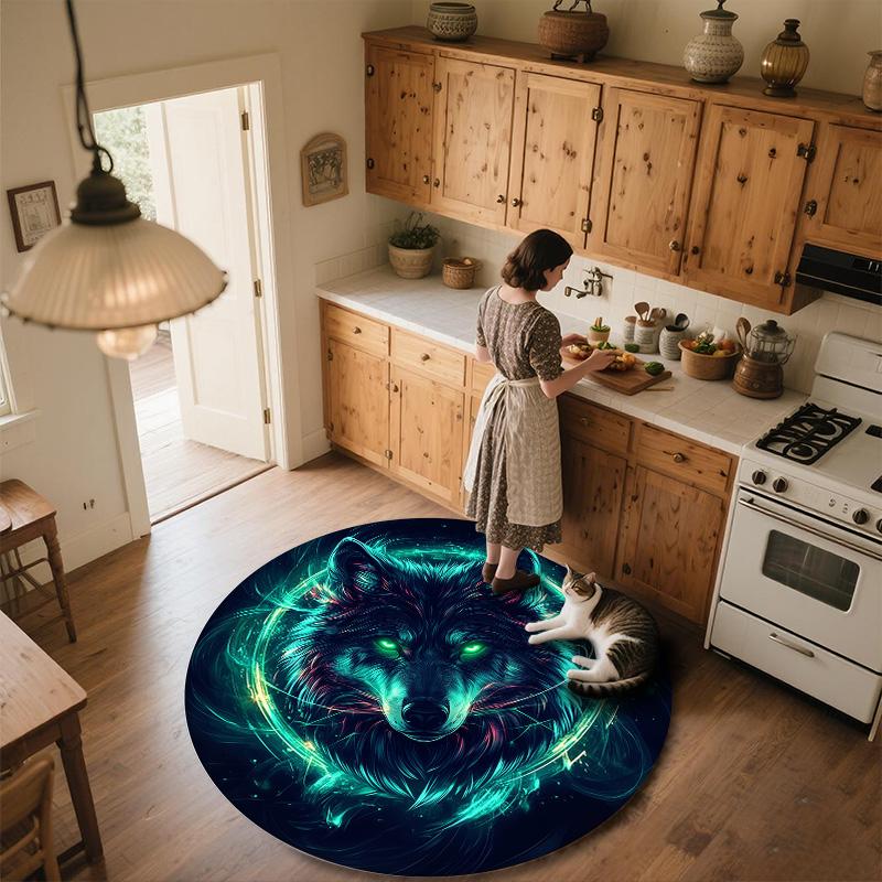 Wolf Head,Round Area Rug,Carpet Rug for Living Room Bedroom Sofa Playroom Decor,Non-slip Floor Mat