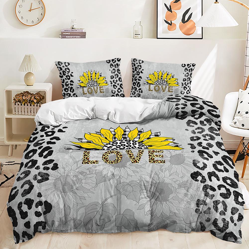 Quilt Cover Idyllic Sunflower Bed Cover Pillowcase Digital Printing Bedding Three-Piece Set