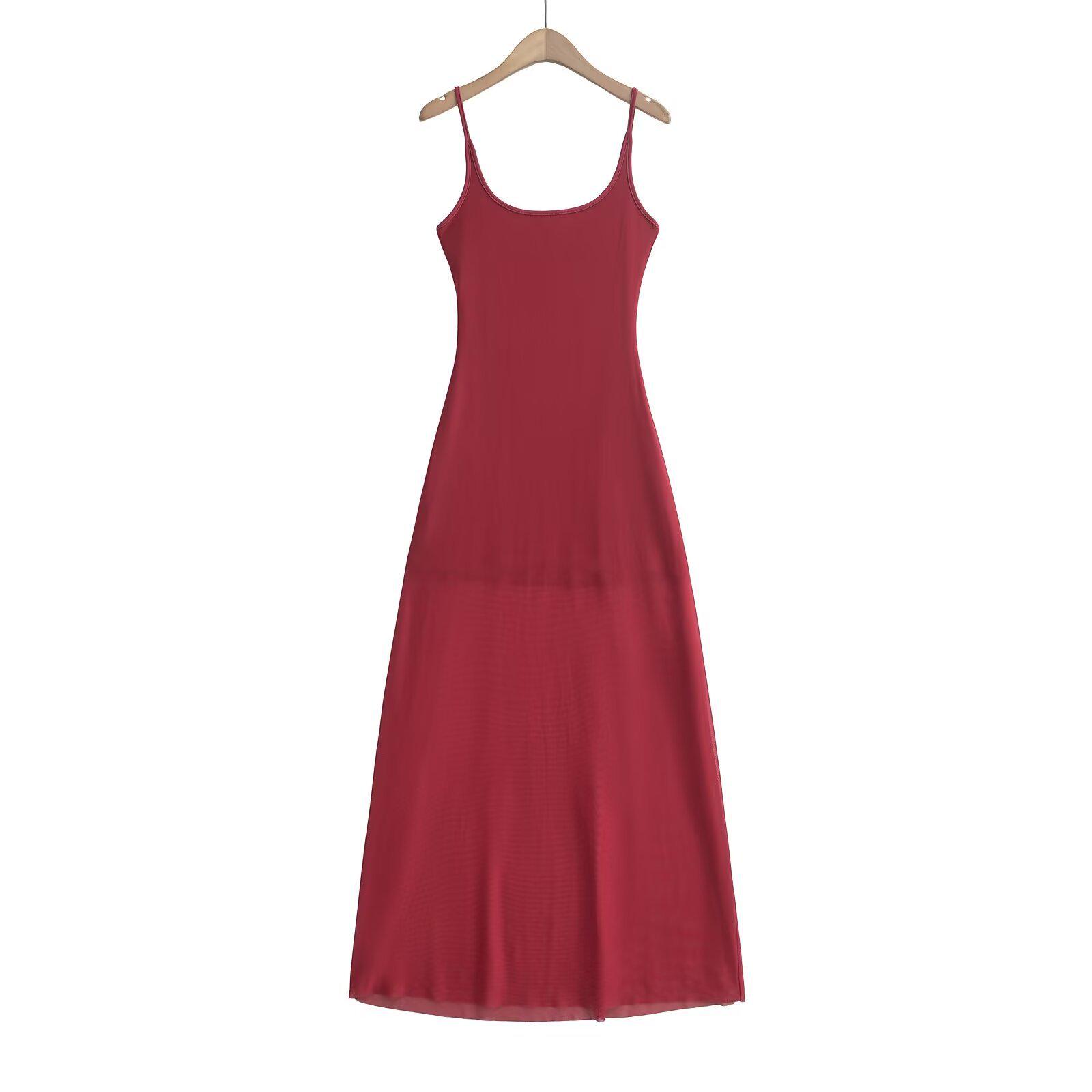 

Spicy Girl Fishtail Mesh Camisole Dress: Women s Beach-Style, Waist-Cinching, Hip-Hugging, Open-Back, Long Dress. Small червоний